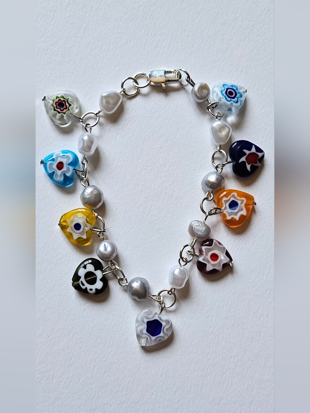 Colorful Millefiori Heart Charm Bracelet